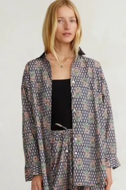 Chan Luu Tops^Alice Block Print Button Down Shirt Blue Mix