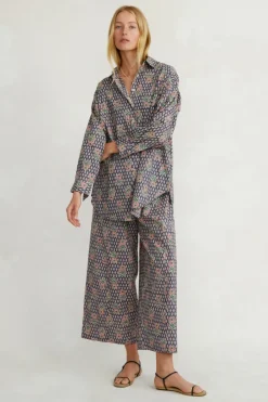 Chan Luu Tops^Alice Block Print Button Down Shirt Blue Mix