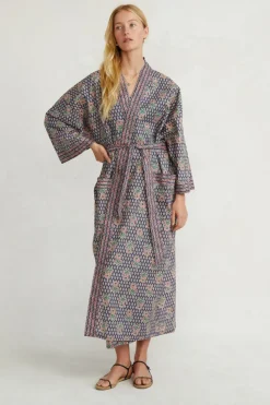 Chan Luu Loungewear^Alice Block Print Floral Robe Blue Mix