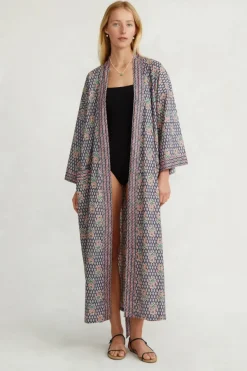 Chan Luu Loungewear^Alice Block Print Floral Robe Blue Mix