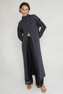 Chan Luu Knitwear^Annie Cashmere Tunic Sweater Charcoal