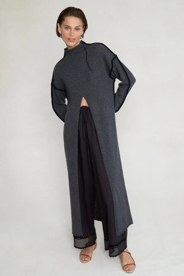 Chan Luu Knitwear^Annie Cashmere Tunic Sweater Charcoal