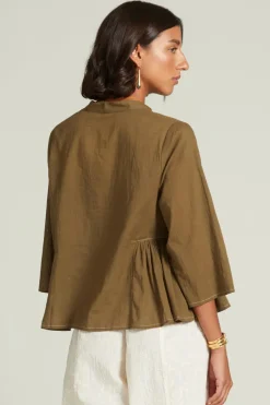 Chan Luu Tops^Anokhi Keyhole Blouse Dark Olive