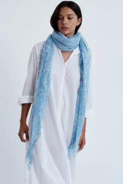 Chan Luu Scarves^Baby Blue Dahlia Floral Cashmere And Silk Scarf