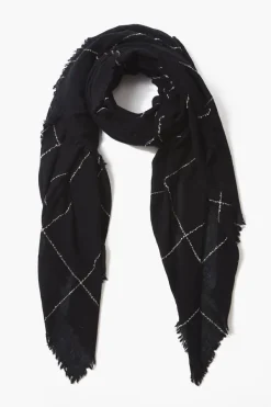Chan Luu Scarves^Black Windowpane Cashmere Scarf