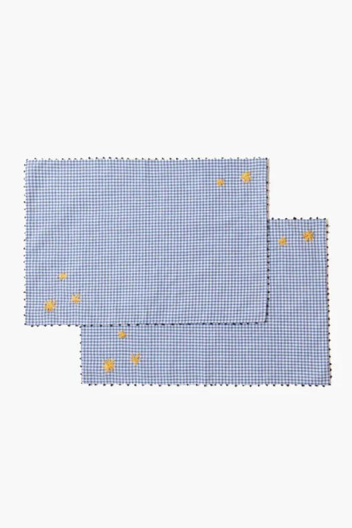 Chan Luu Placemats^Blue Gingham Embroidered Placemat Set