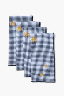 Chan Luu Napkins^Blue Gingham Embroidered Napkin Set
