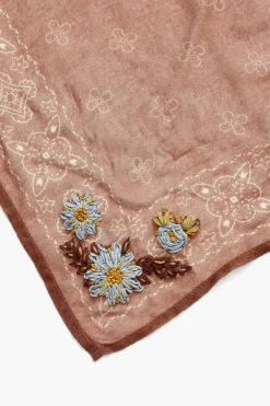 Chan Luu Bandanas^Cognac Embroidered Floral Bandana