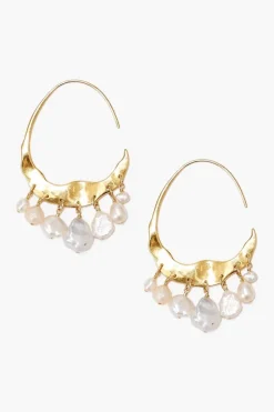 Chan Luu Earrings^Crescent White Pearl And Gold Hoop Earrings