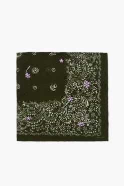 Chan Luu Bandanas^Embroidered Paisley Floral Bandana Rifle Green