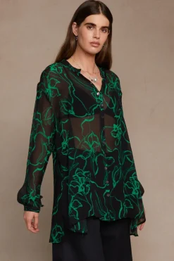 Chan Luu Tops^Jodie Floral Button Down Blouse Black