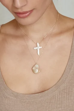 Chan Luu Necklaces^14K Chan Baroque Pearl Cross Necklace Set