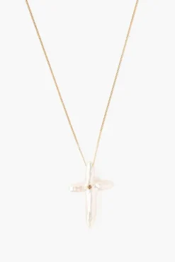 Chan Luu Necklaces^14K White Baroque Pearl Cross And Champagne Diamond Necklace