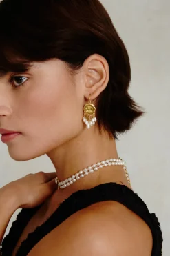 Chan Luu Earrings^Medusa Earrings Gold White Pearl