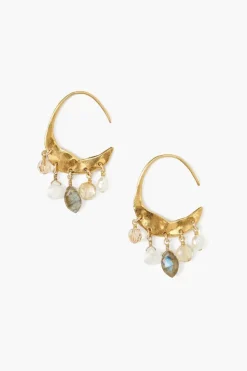 Chan Luu Earrings^Petite Crescent White Pearl And Citrine Mix Gold Hoop Earrings