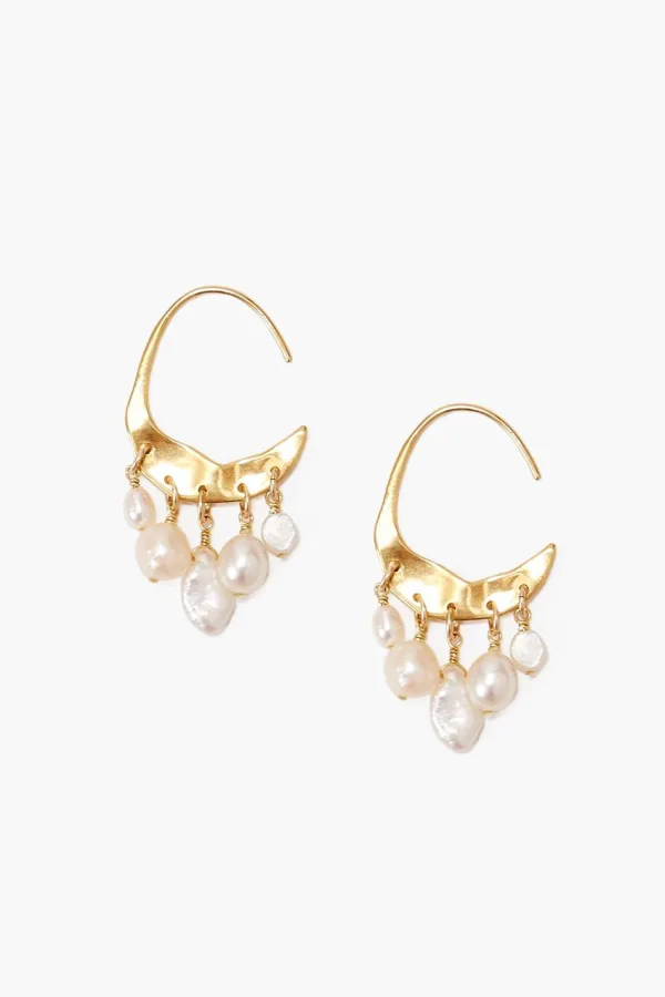Chan Luu Earrings^Petite Crescent White Pearl And Gold Hoop Earrings
