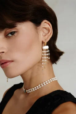 Chan Luu Earrings^Phaedra Waterfall Earrings White Pearl Mix