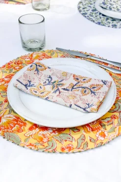 Chan Luu Napkins^Tangerine Reversible Block Print Napkin Set
