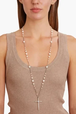 Chan Luu Necklaces^White Pearl And Silver Rosary Necklace