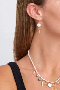 Chan Luu Earrings^White Pearl And Turquoise Loop Earrings